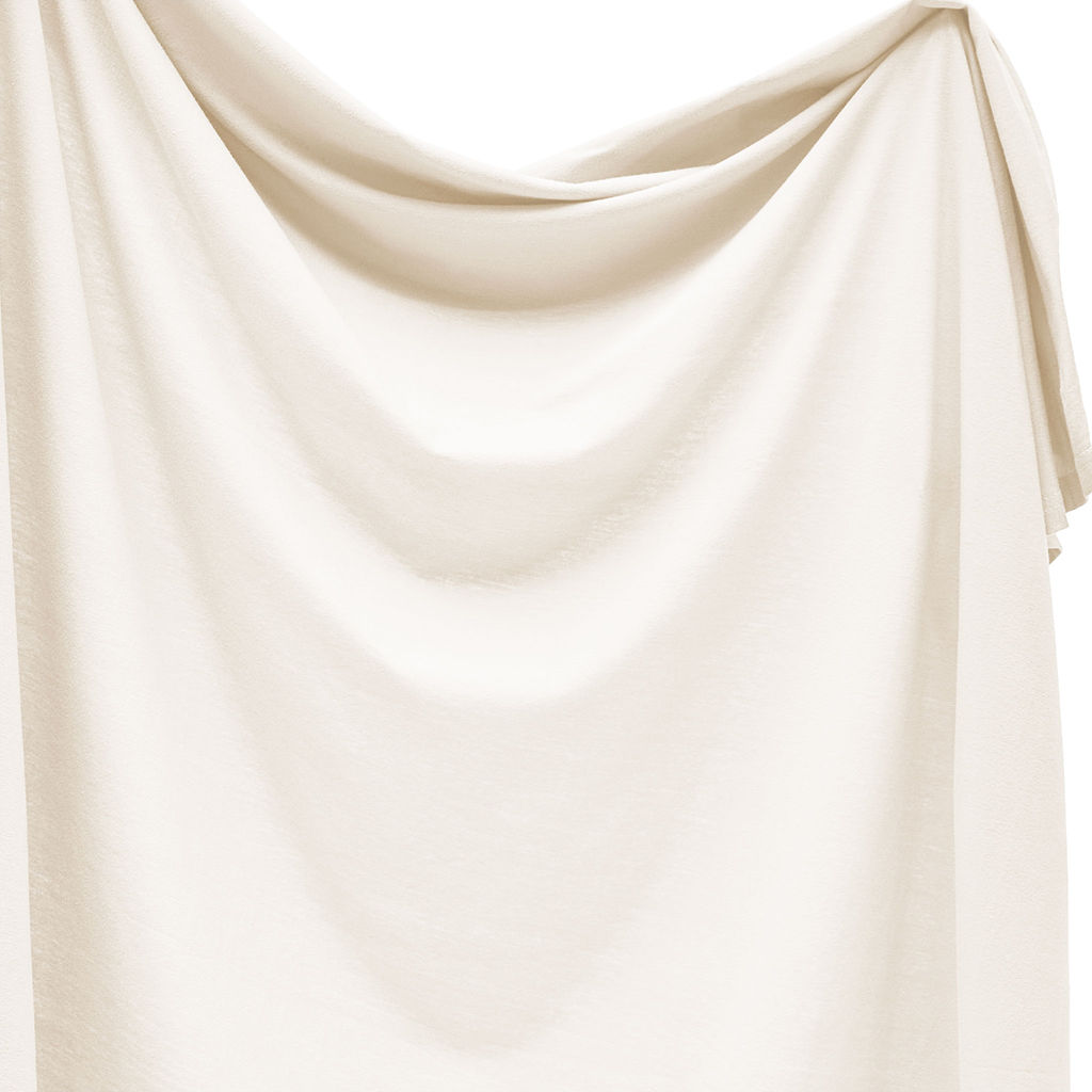 Beige swaddle draped over a white background