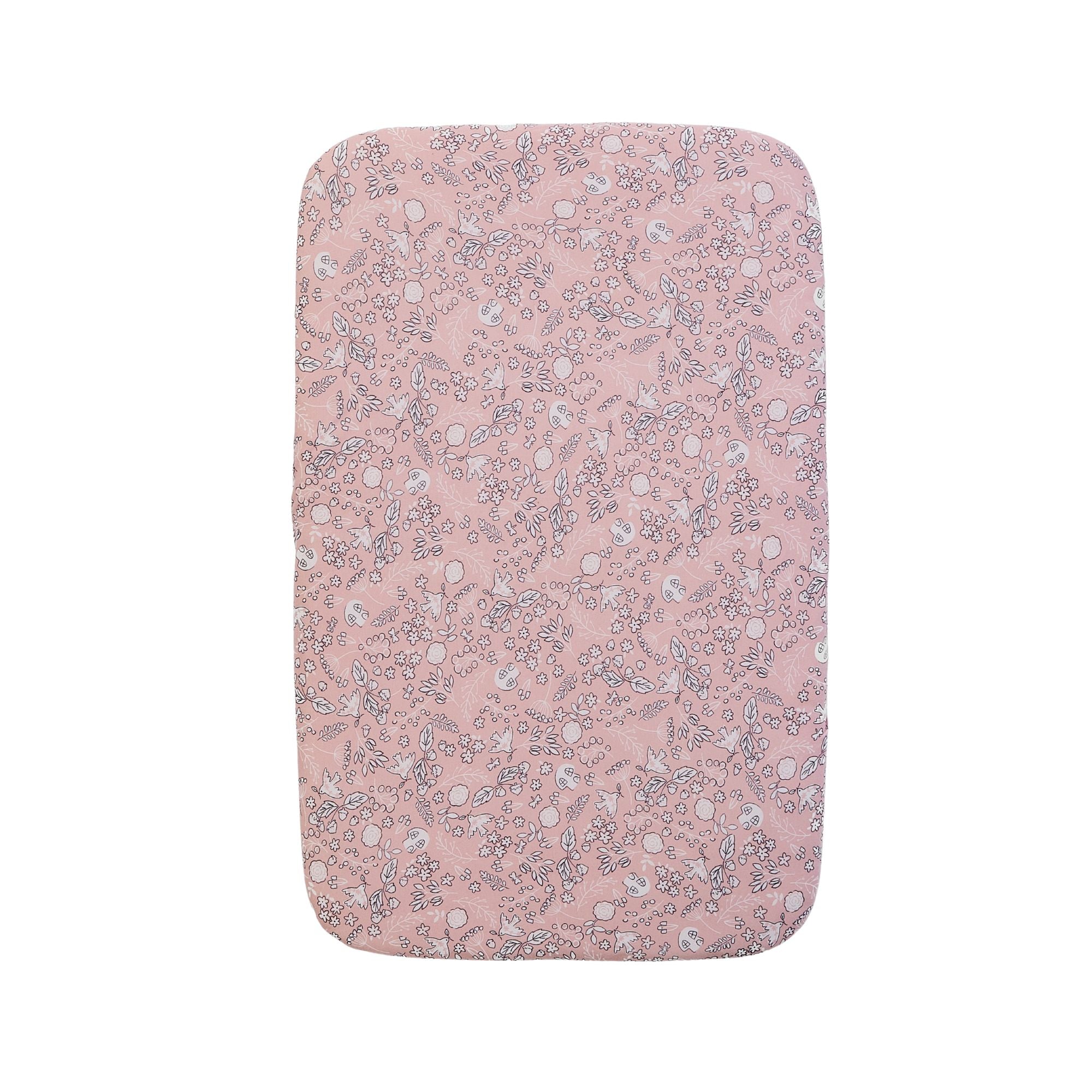 Tiny Tails floral-patterned pink bedside crib fitted sheets on a white background