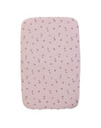 Tiny Tails strawberries-patterned pink bedside crib fitted sheets on a white background
