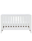 Front view of the Tivoli cot bed in white, featuring clean lines, sturdy slatted sides and a timeless, modern nursery design