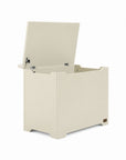 Open Origin toy box in cashmere designed with soft-close hinge for safe and smooth lid operation.
