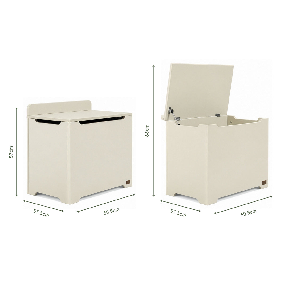 Dimensions of the Origin toy box in cashmere.