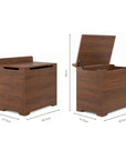Dimensions of the Origin toy box in rich walnut.