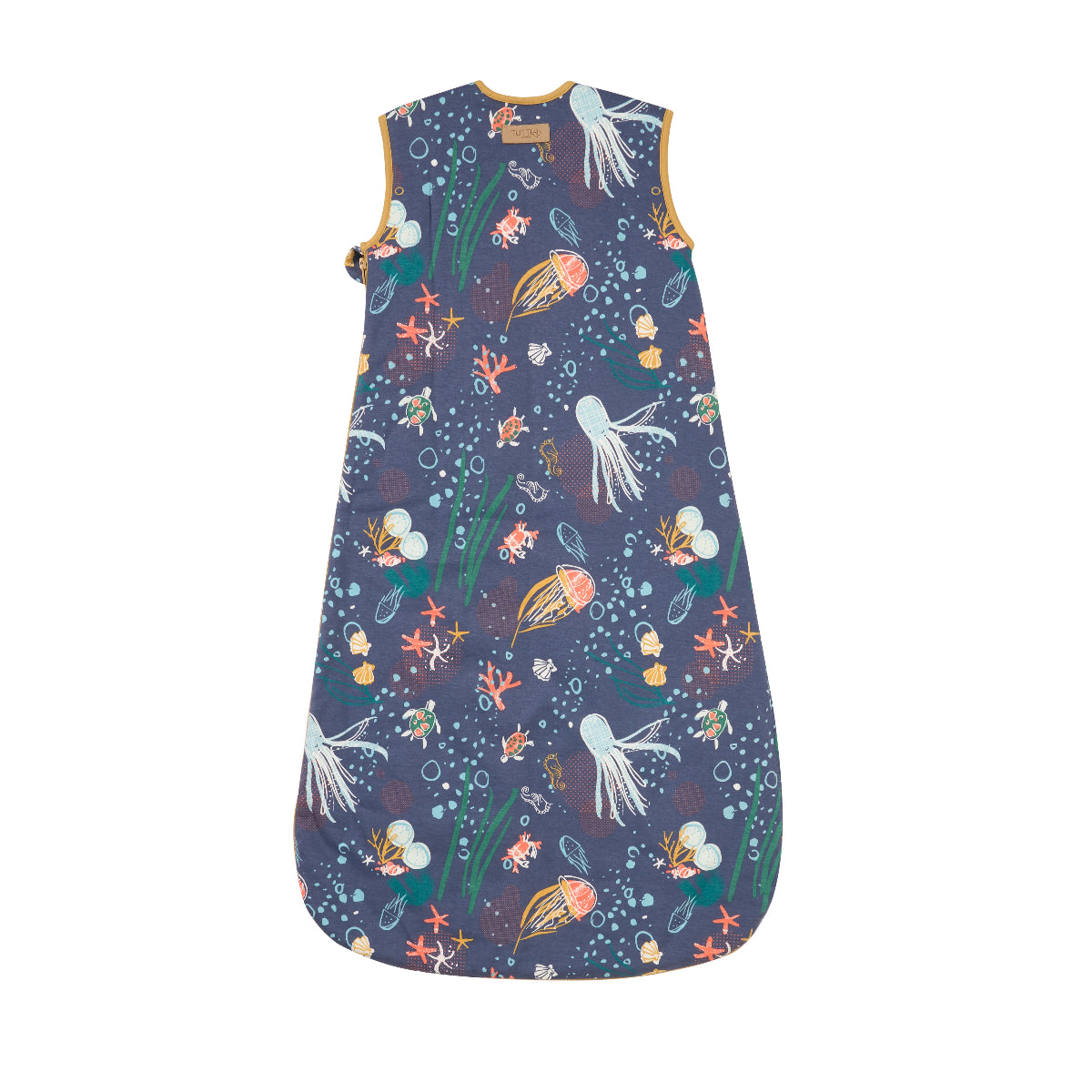 Back view of the Our Planet baby sleep bag 0–6 months, highlighting ocean-inspired print and breathable cotton fabric