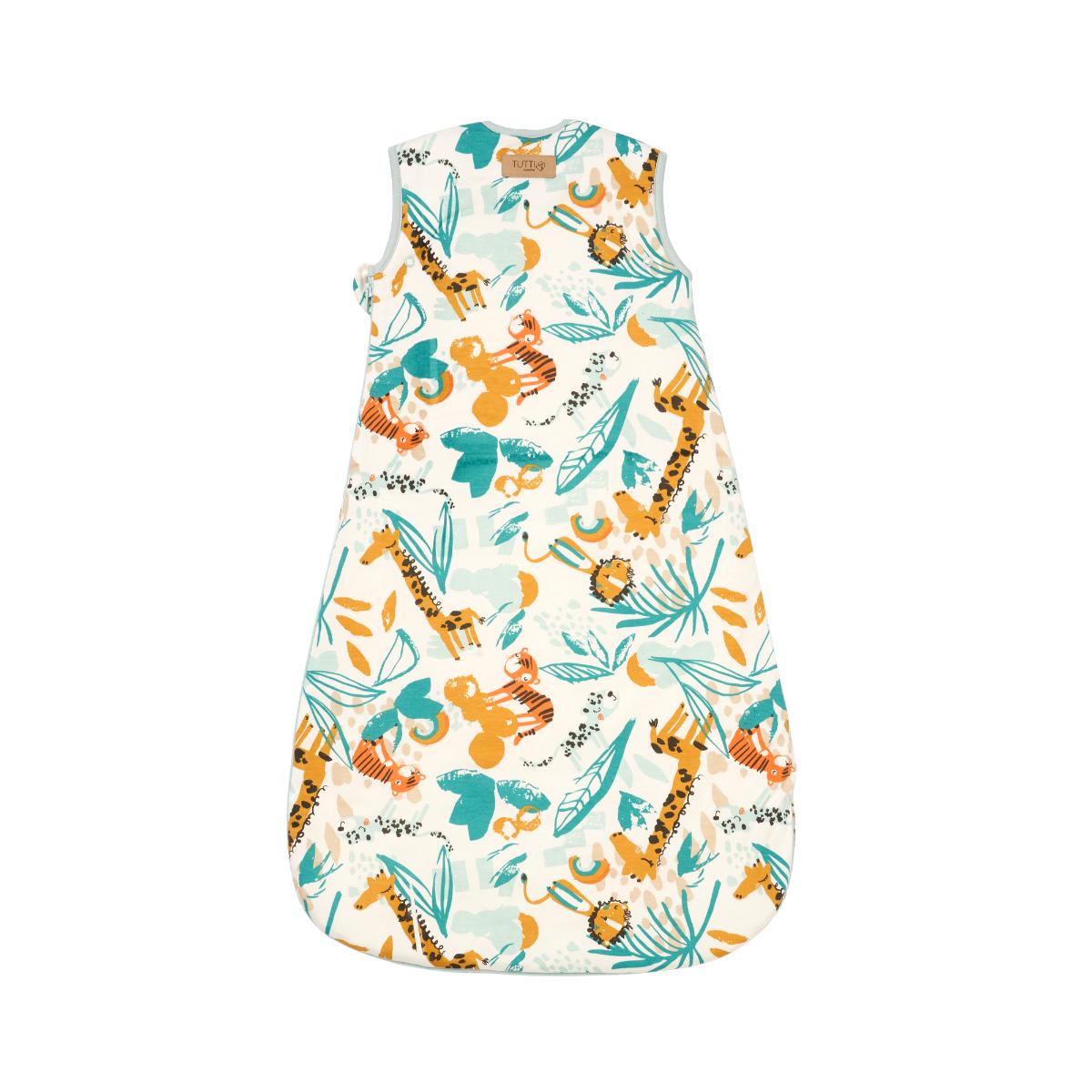 Back cutout of the baby sleep bag 0–6 months in Run Wild print, showing full-length zip and soft bound edges for comfort.