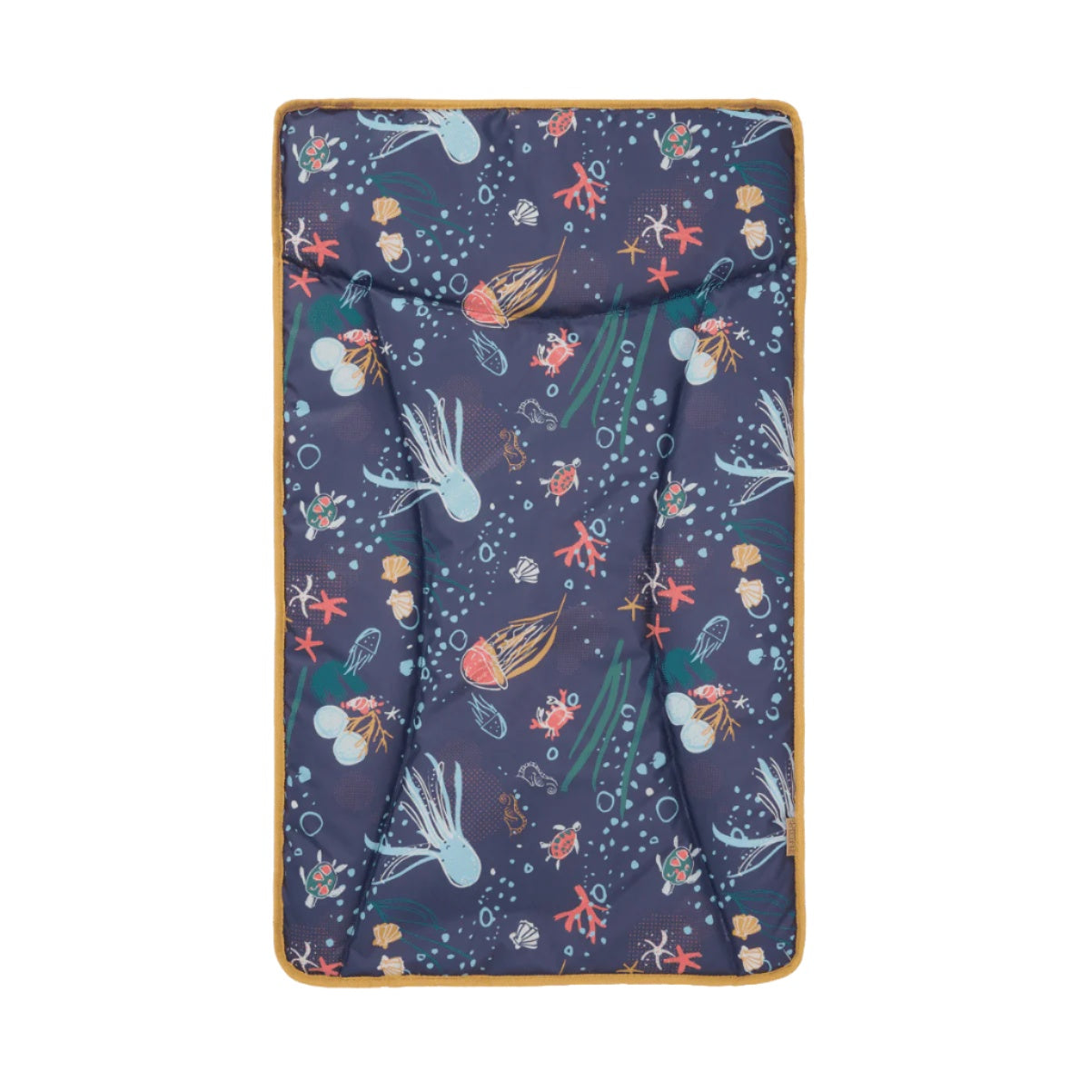 changing mat in ocean blue showing sealife motifs