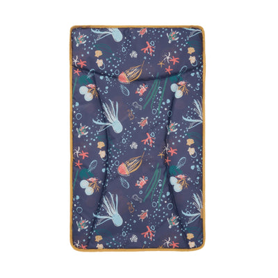 changing mat in ocean blue showing sealife motifs