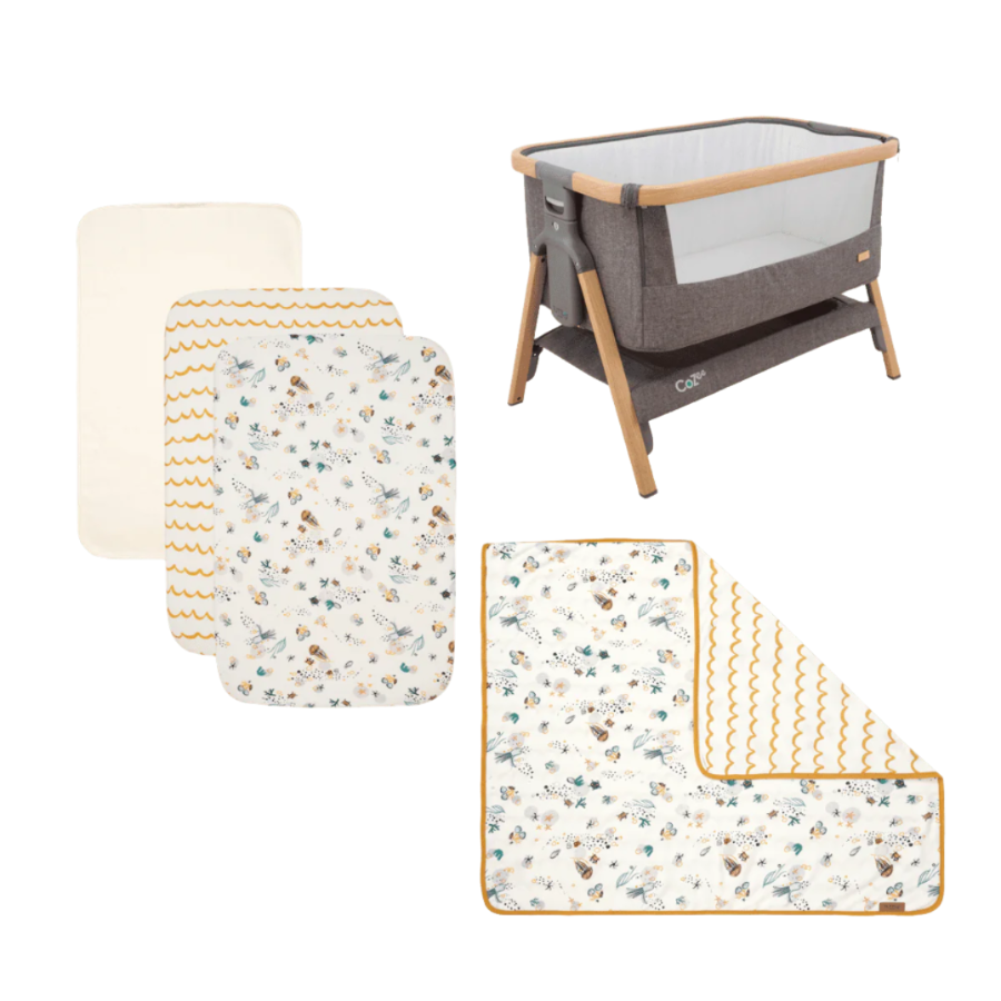 fitted sheets, mattress protector, coverlet and bedside crib from the our planet bundle