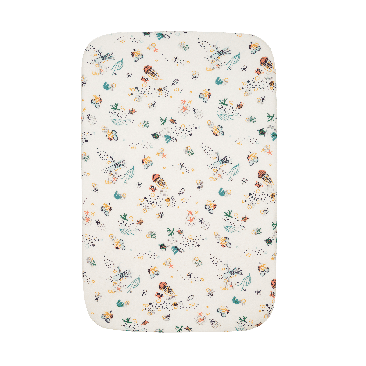 fitted sheet from the our planet bedside crib bundle featuring aquatic themed motifs