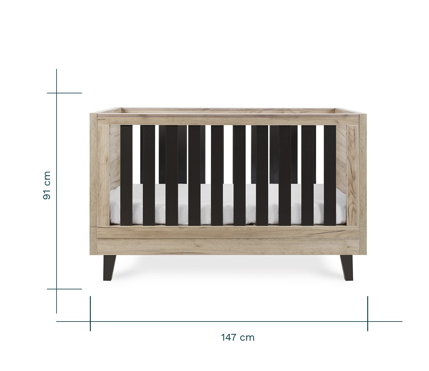 como cot bed dimensions front view