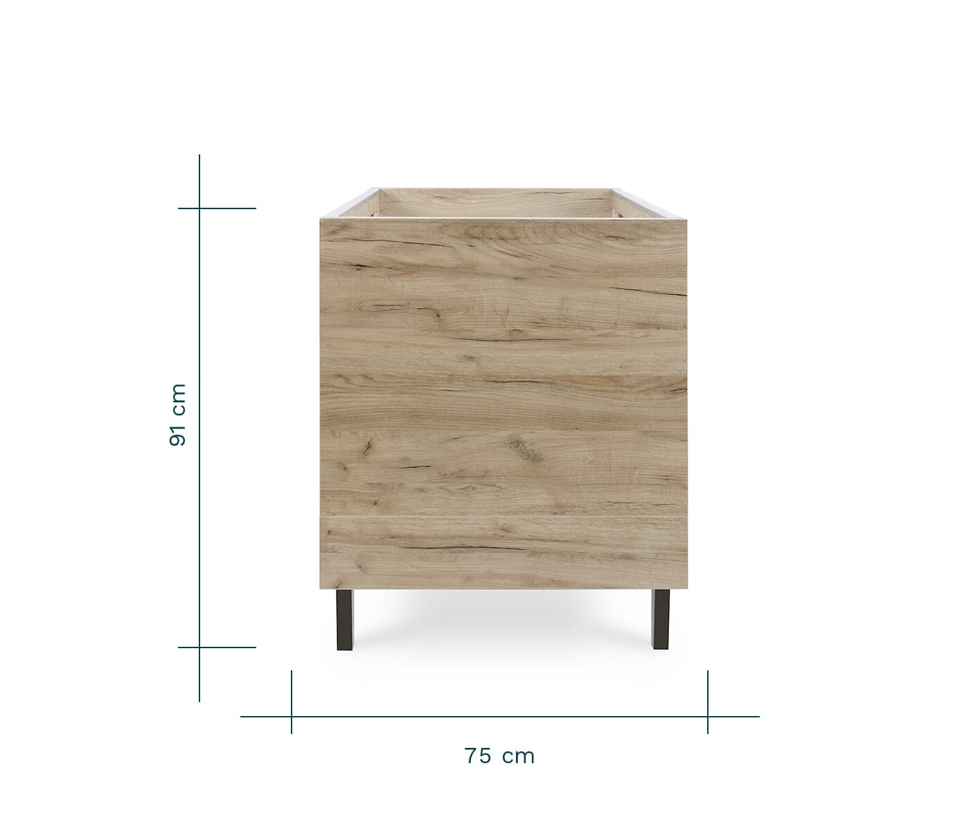 como cot bed side view dimensions