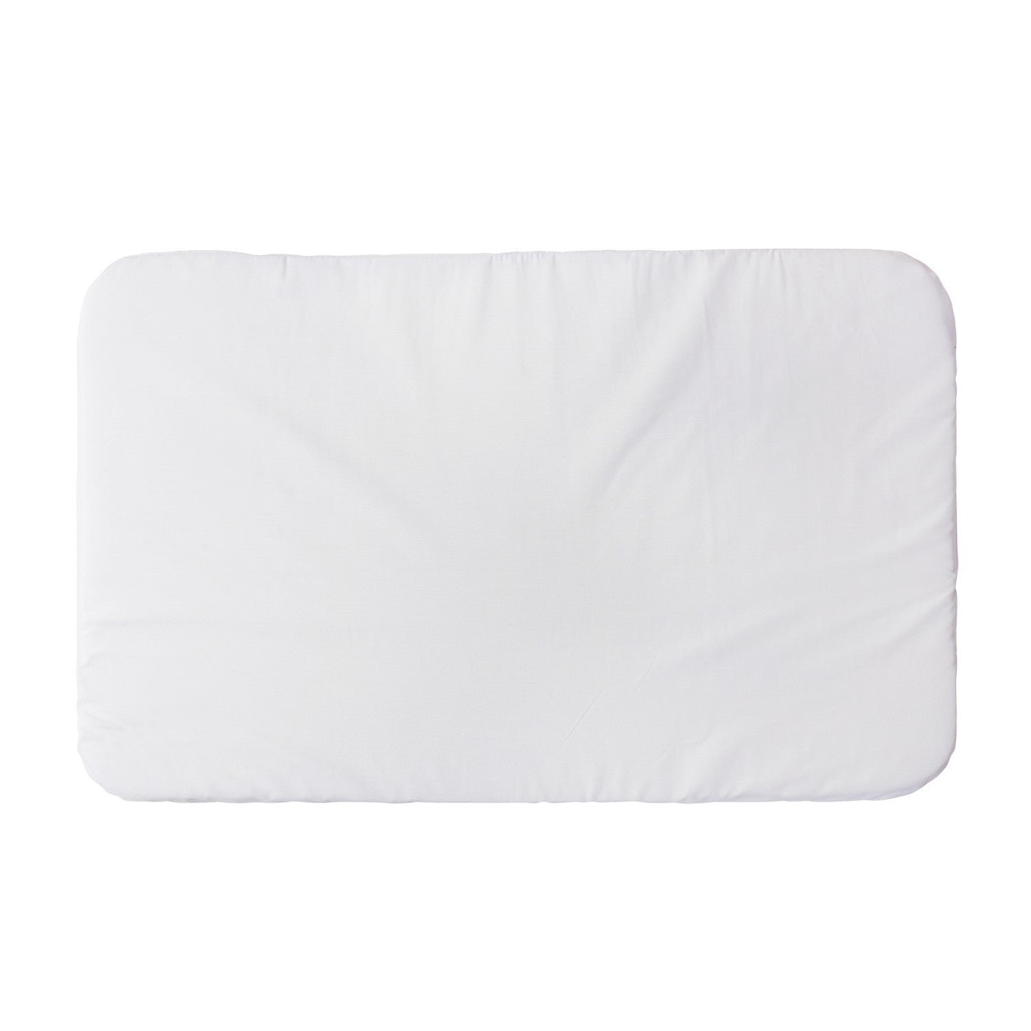 Front-facing view of the Cozee crib mattress in plain white finish, featuring softly padded edges and a smooth, baby-safe surface
