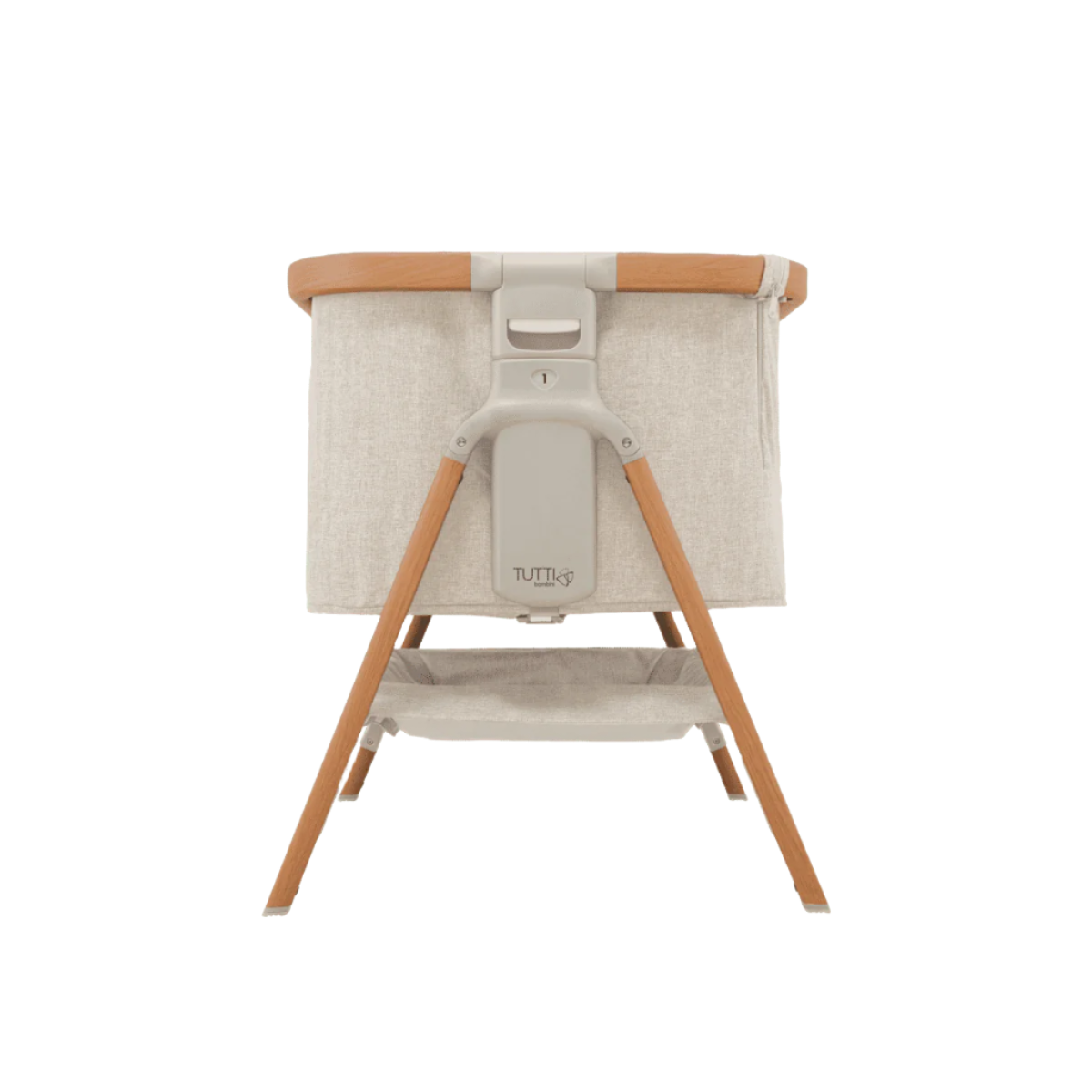 CoZee Bedside Crib Scandinavian Walnut and Ecru > adjustable height positions for bedside compatibility