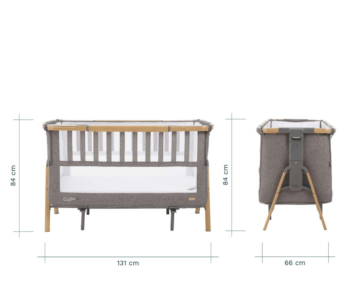 cozee xl cot oak charcoal dimensions view