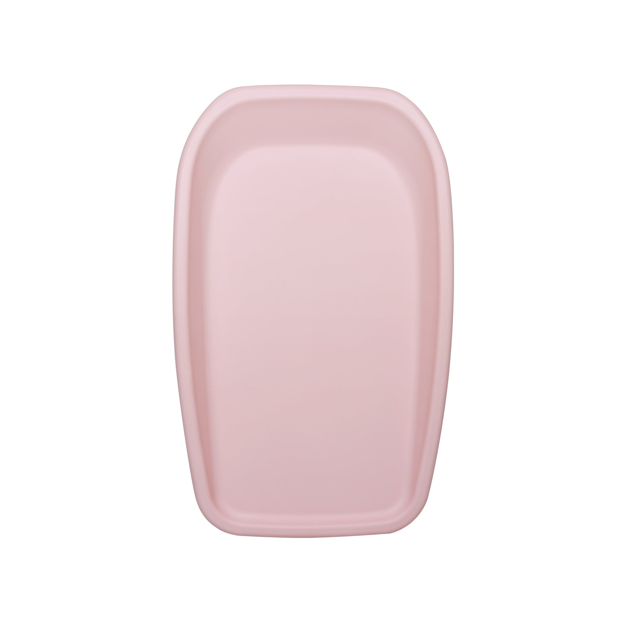 Front cutout of the Cushi baby changing mat in petal pink, showing smooth curved finish and spacious wipe-clean surface