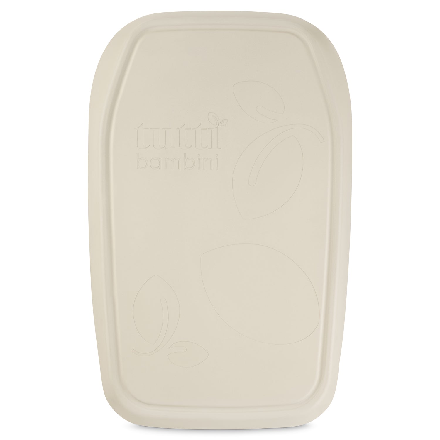 Back view of the Cushi Mini Baby Changing Mat in cashmere, with embossed Tutti Bambini branding and a wipe-clean finish.