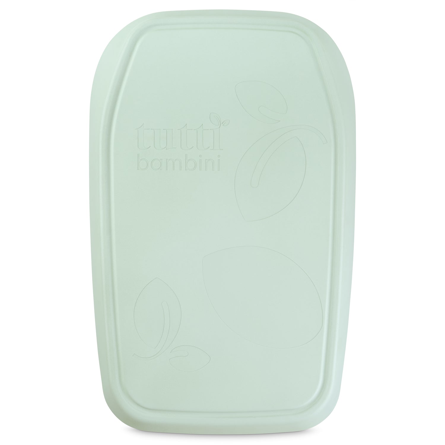 Back view of the Cushi mini baby changing mat in leaf, featuring subtle embossed branding and softly moulded contours.