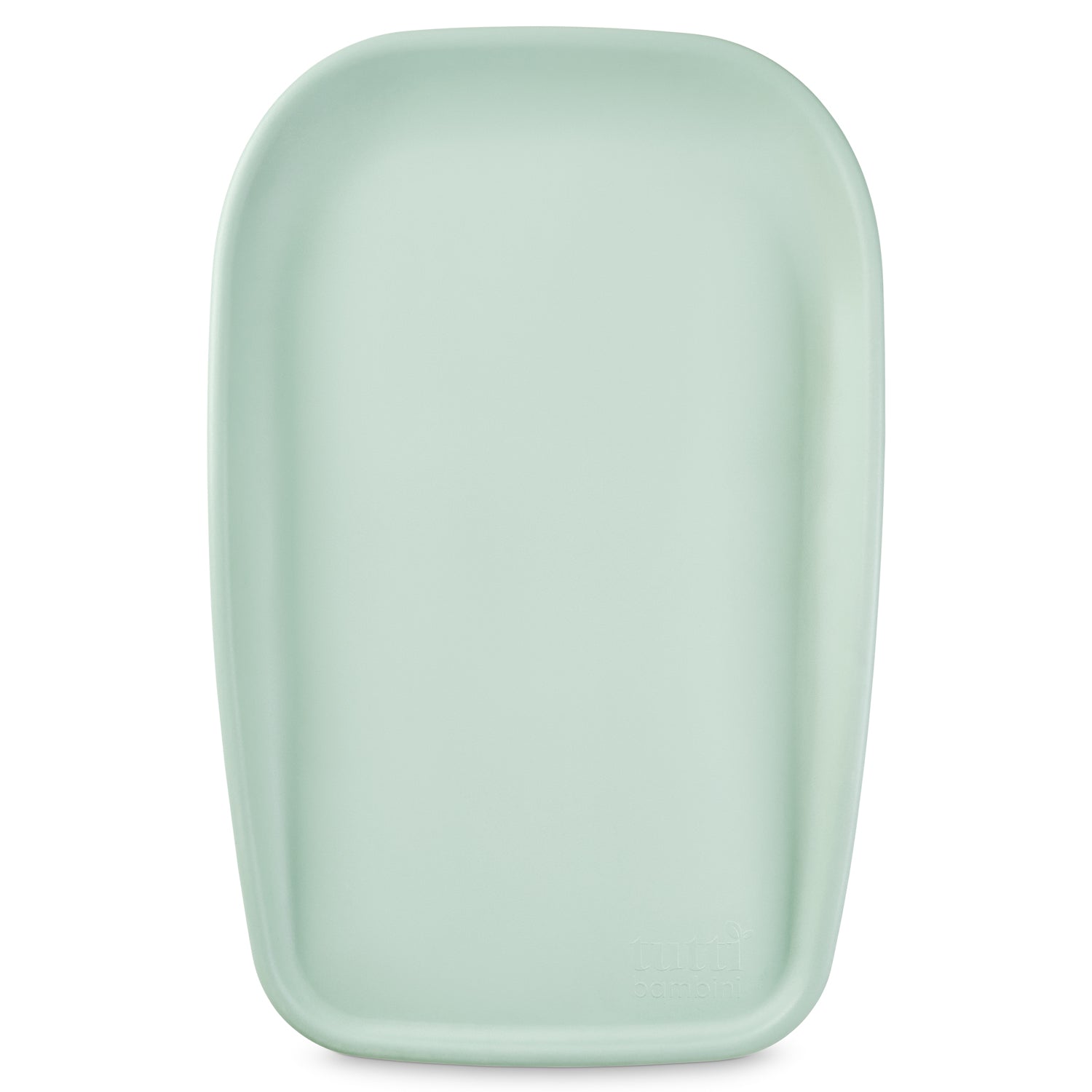 Front view of the Cushi mini baby changing mat in leaf, showcasing its calming green tone, smooth finish and raised edges.