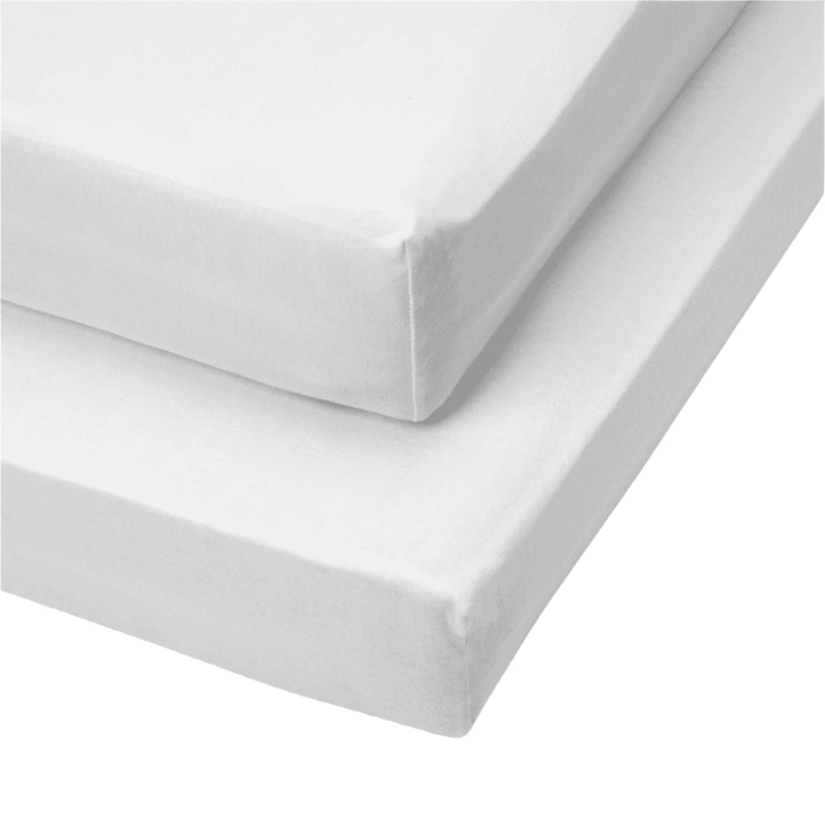 Cutout view of Essentials cot bed fitted sheets in white, 2 pack set with snug fit corners, crafted from soft breathable cotton
