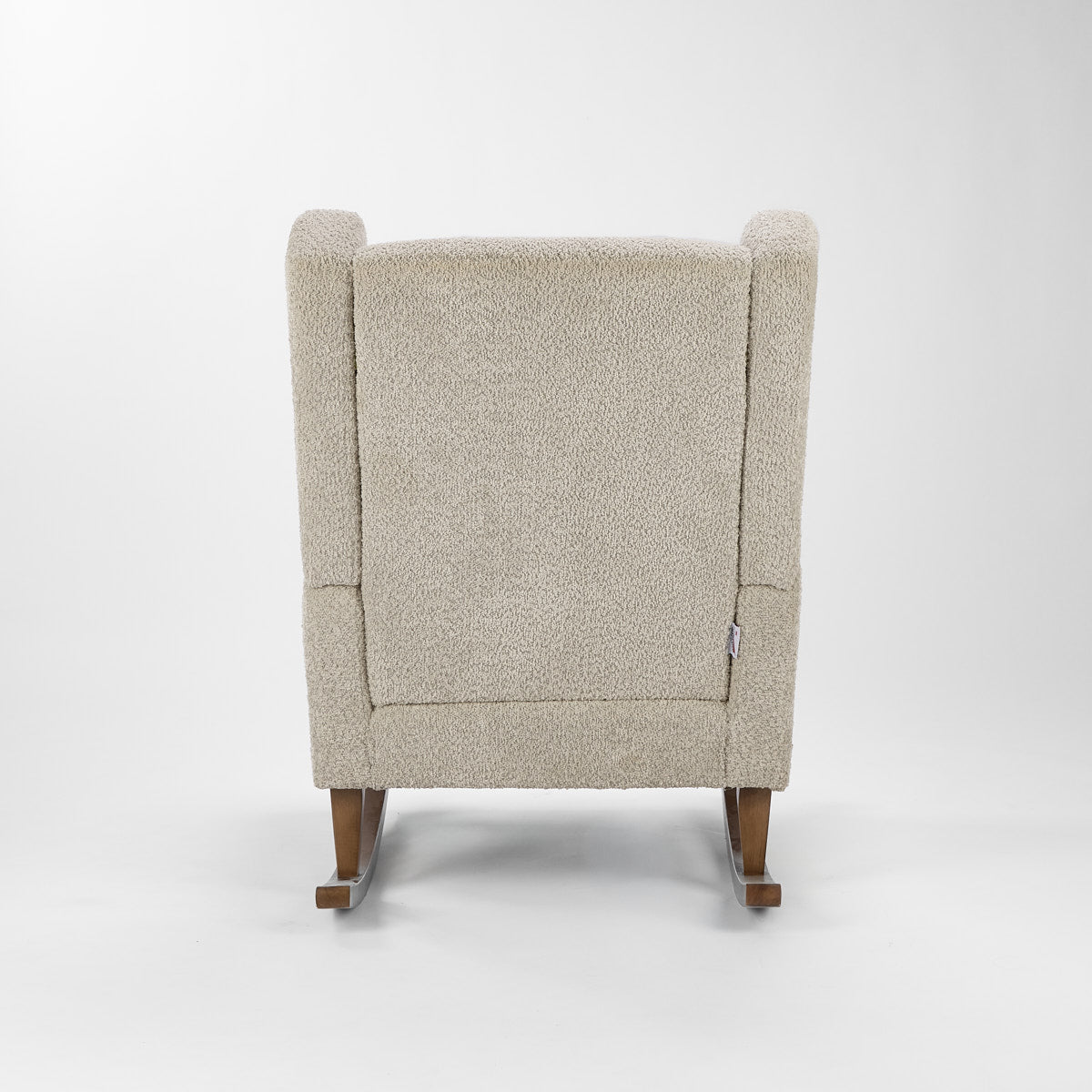 Back cutout of the Harper Wingback rocking chair in teddy mushroom finish 