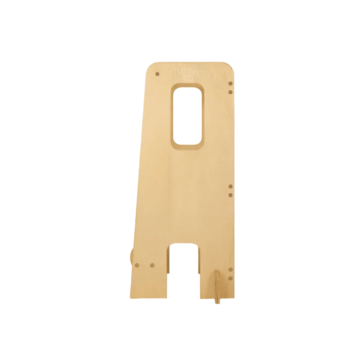 Side cutout of the Helping Hands Montessori toddler learning tower in natural finish, highlighting durable design and built-in safety rails