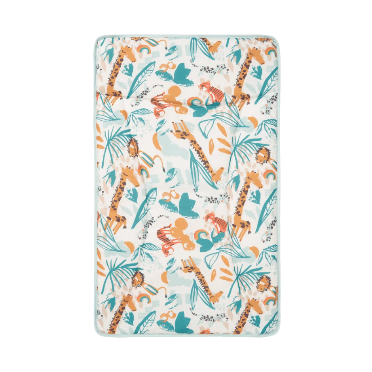 changing mat featuring giraffe and jungle animal motifs