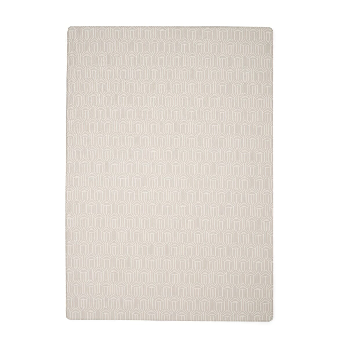 Overhead view of the Cathedral &amp; Dash play mat in soft neutral arches, highlighting its gentle tone and smooth, padded surface for play