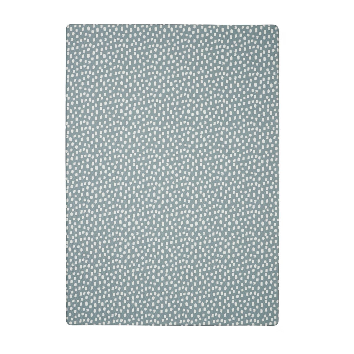 Overhead view of the Cathedral &amp; Dash play mat in blue dash pattern, showing its soft padded texture and spacious, child-friendly surface