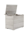 Modena Toy Box Grey Ash showing strong build quality and soft-close lid in an open position for organized toy storage