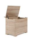 Modena Toy Box Oak with child-safe rounded edges and a gap-front opening to allow safe and easy access 