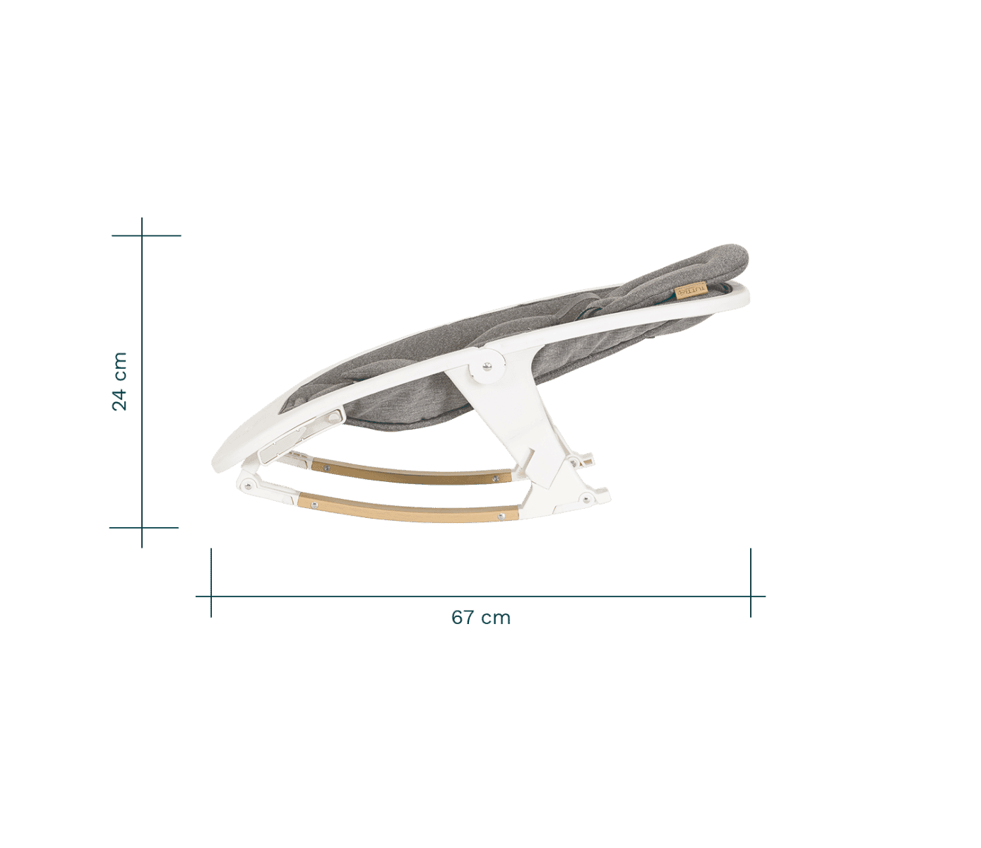 side view of the nova rocker showing width and height dimensions