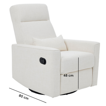 Paige recliner chair with dimensions indicated on a white background