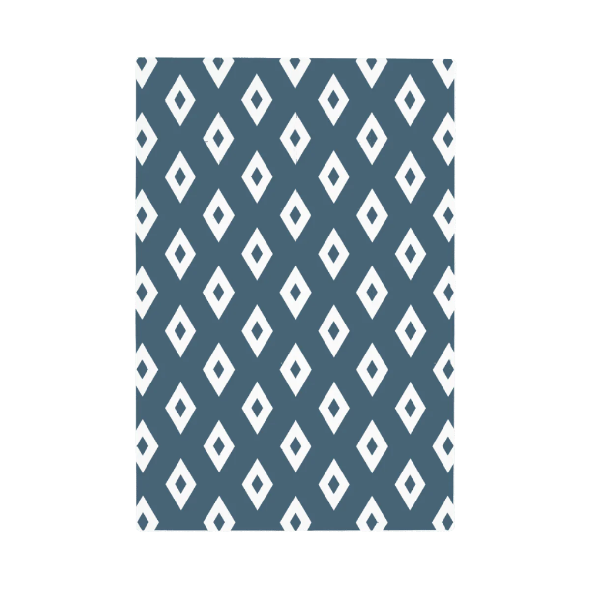 Cutout view of the puzzle playmat in diamond deep ocean, featuring a bold blue tone with a repeating geometric diamond motif