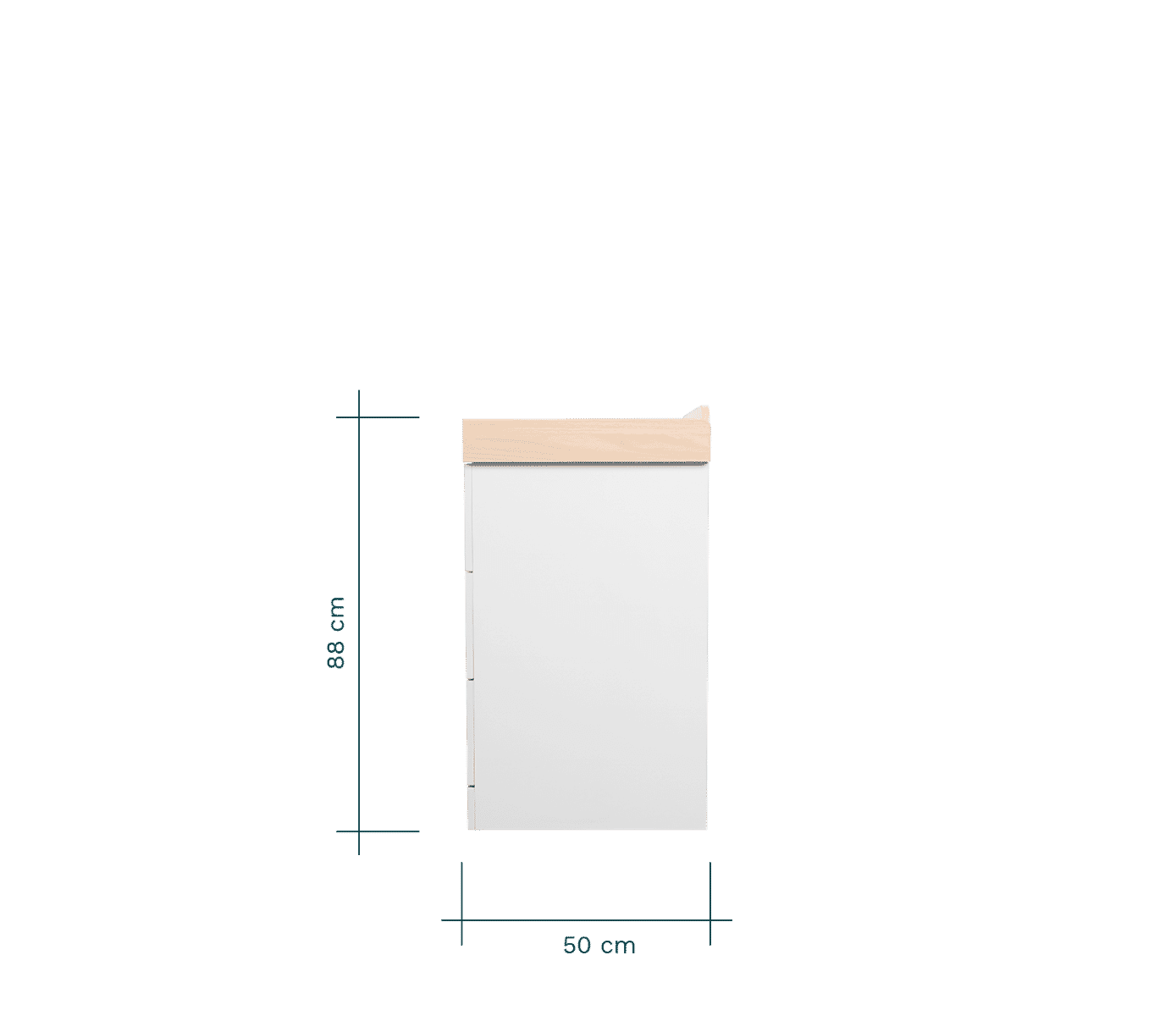 side view of the rio chest changer showing height and width dimensions