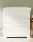 Rio Chest Changer in White with spacious drawers and removable top changer, perfect for nursery storage and changing essentials