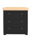 Front-facing cutout of the Rio chest changer in slate and honey oak with three drawers, modern knobs, and integrated changing top