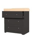 Rio chest changer in slate with honey oak top, showing smooth-glide open top drawer and minimalist wooden handles