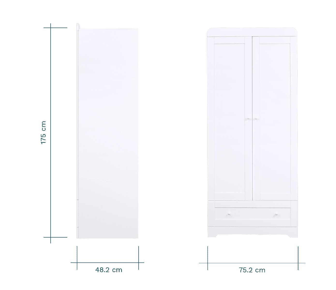 side and front view of the rio wardrobe showing dimensions