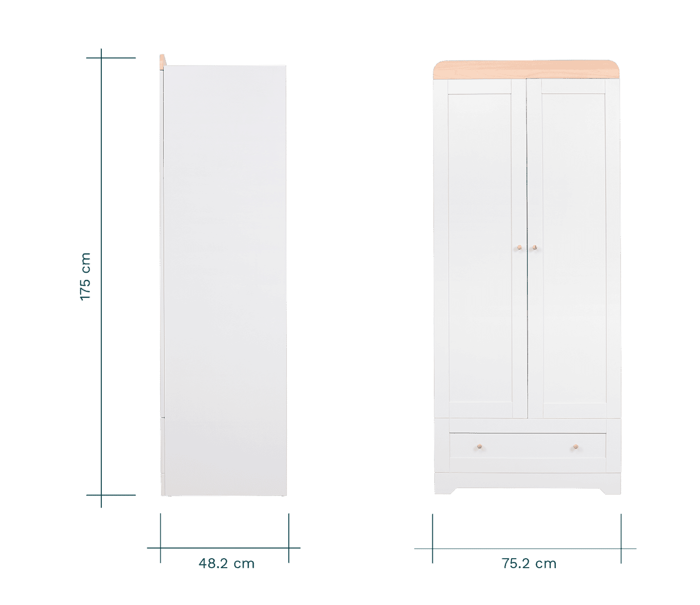 height and width dimensions view of the rio wardrobe