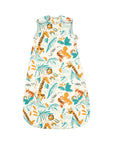 Front view of the Run Wild baby sleep bag with sleeveless design and colourful safari animal print for breathable sleep comfort
