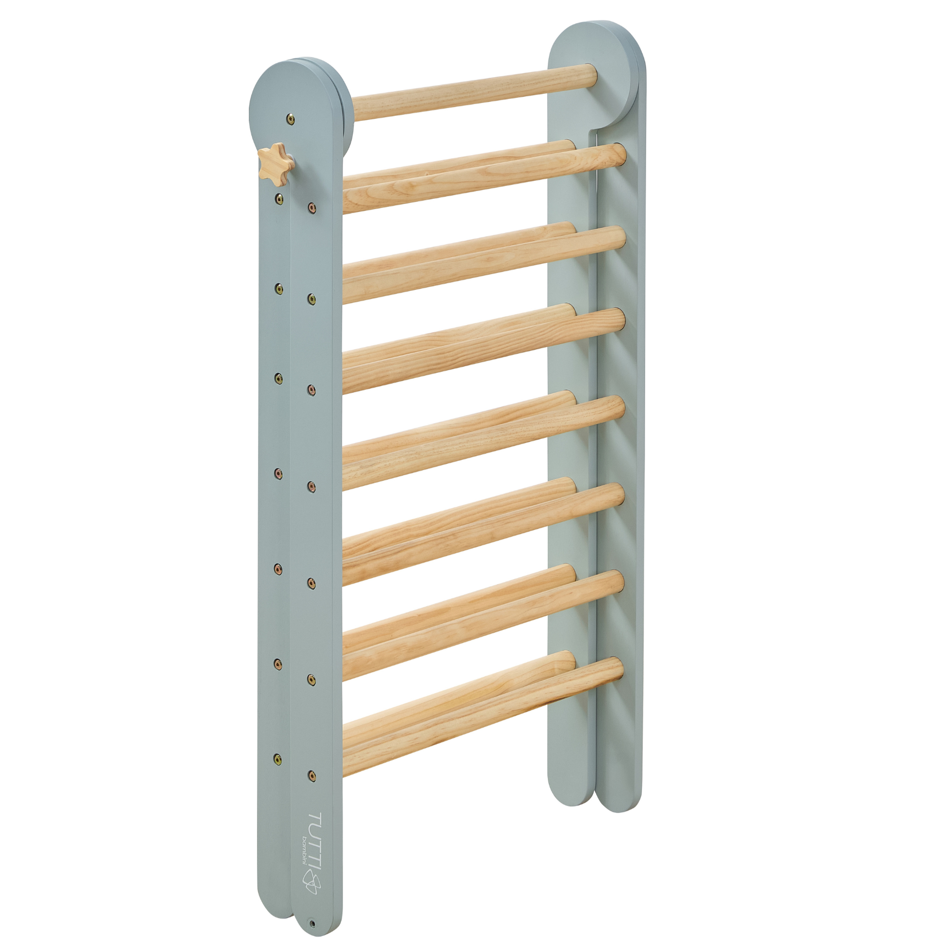 Cutout of the Scala Montessori 3 in 1 Pikler climbing frame in ocean stone with straight ladder attachment, designed for safe climbing play.