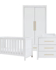 Cutout view of the Tivoli white nursery set with cot bed, chest changer and wardrobe, designed for a cohesive, timeless nursery look