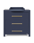 Front view of the Tivoli chest changer in navy with three spacious drawers and a removable changing top for everyday nursery use