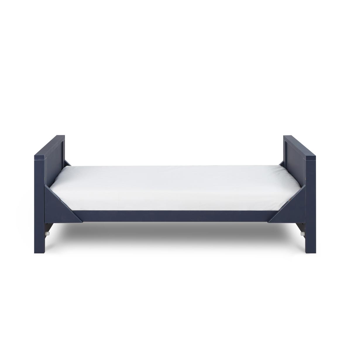 Tivoli cot bed in navy set as a toddler bed, designed for smooth transition with low height and secure frame