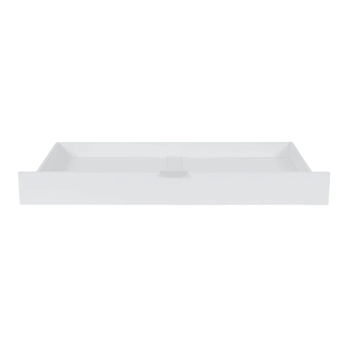 Front view of the underbed storage drawer in white, showcasing minimalist design and easy-grip handle for everyday use.