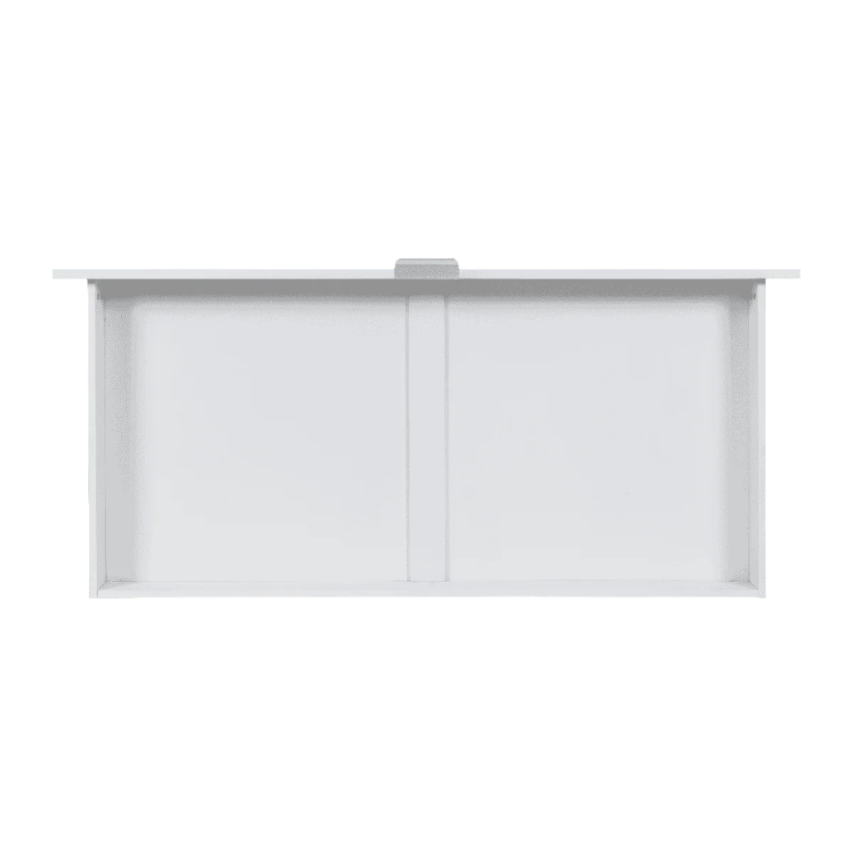 Overhead view of the underbed storage drawer in white, revealing a generous storage cavity ideal for bedding, clothes or nursery essentials.