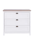 Front view of the Verona Chest Changer in white and oak featuring three spacious drawers for organised baby essentials storage.
