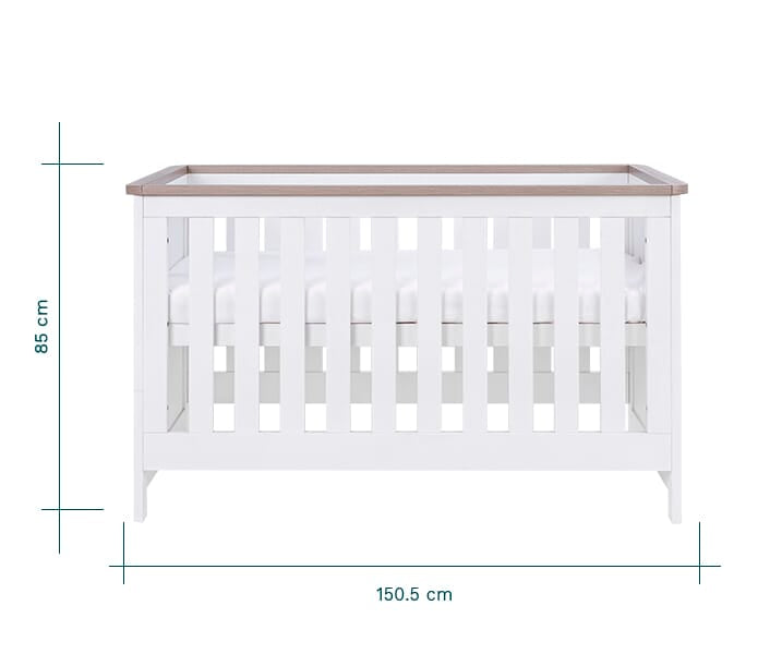 dimensions of the verona cot bed showing height and width