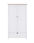 Verona wardrobe in white and oak with double doors and a spacious bottom drawer for versatile nursery storage.